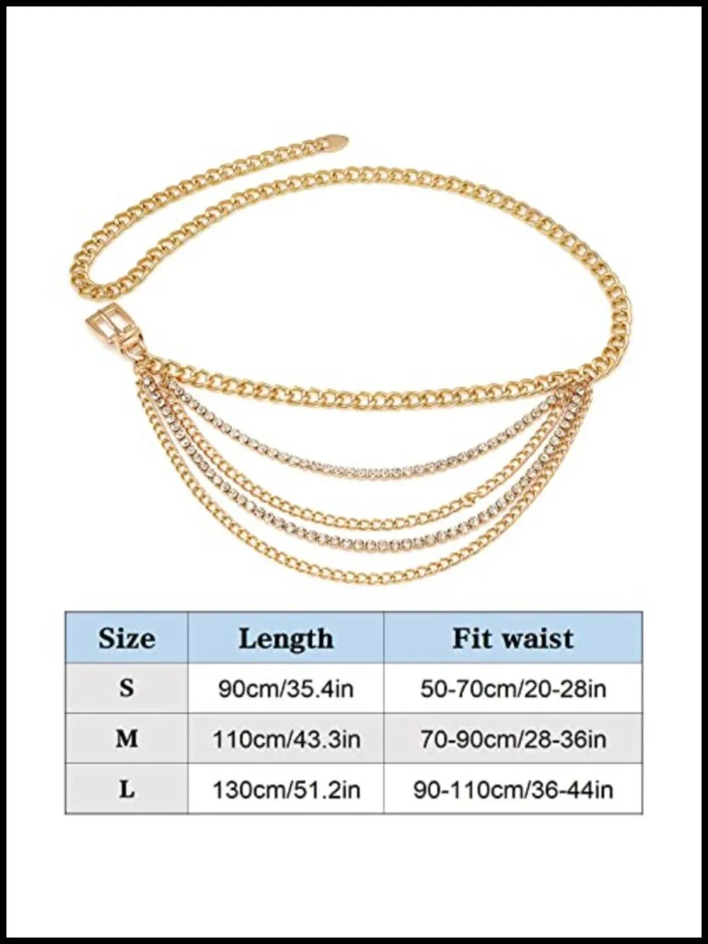 Multilayer Rhinestone Chain Belt for Women Waist Chain Curb Link